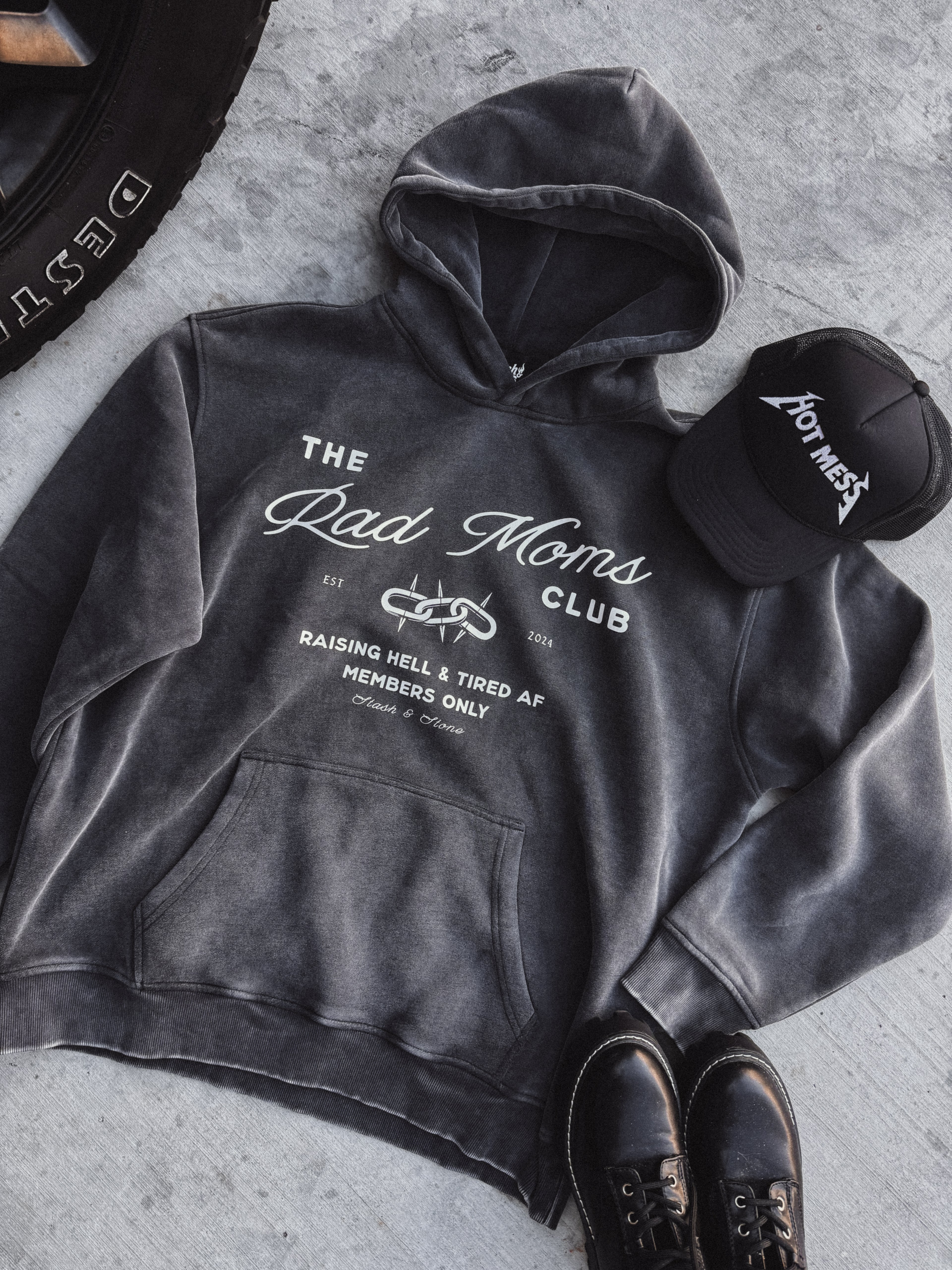 Rad Moms Club Acid Wash Hoodie