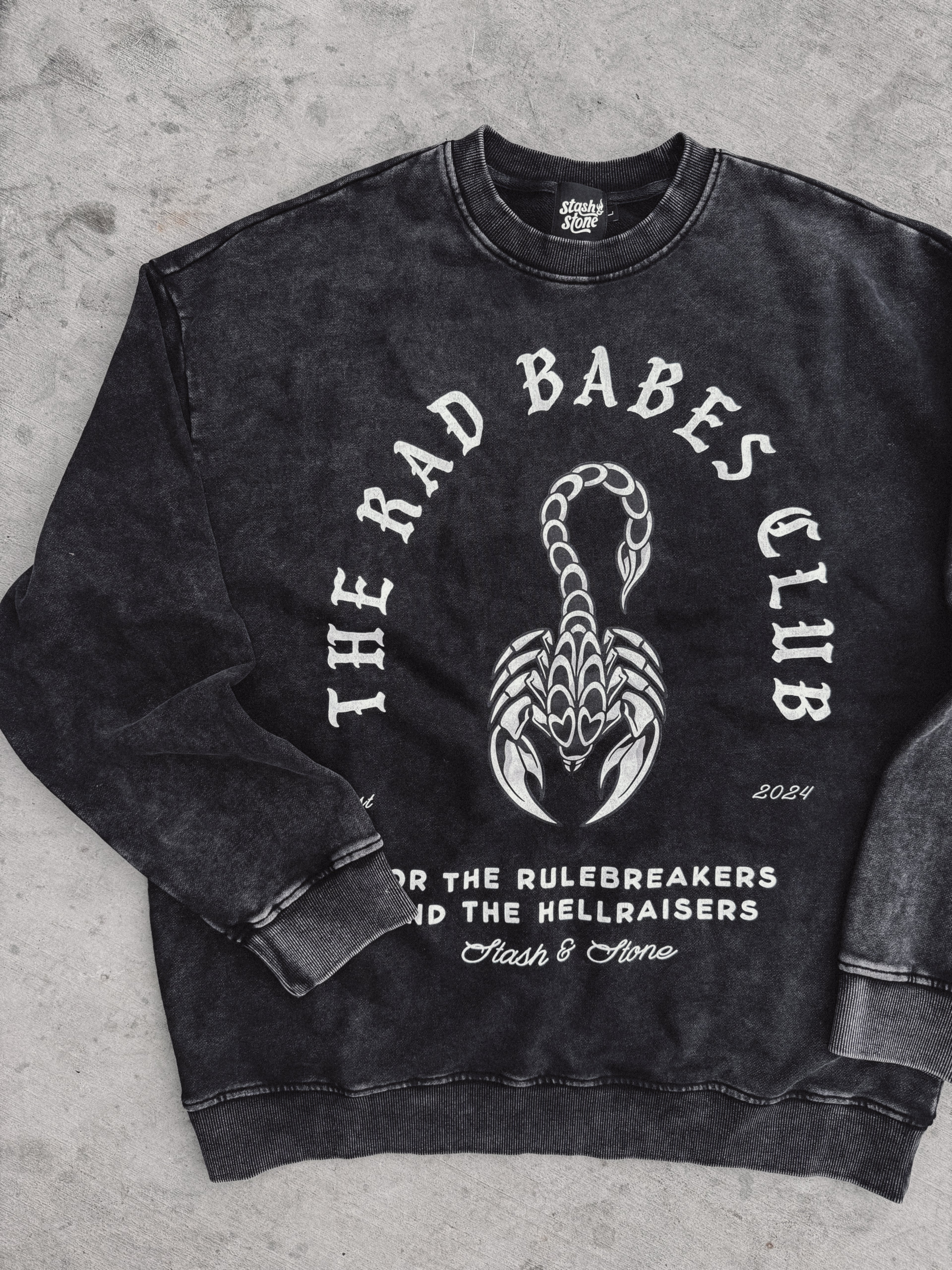 Rad Babes Club Acid Wash Crewneck